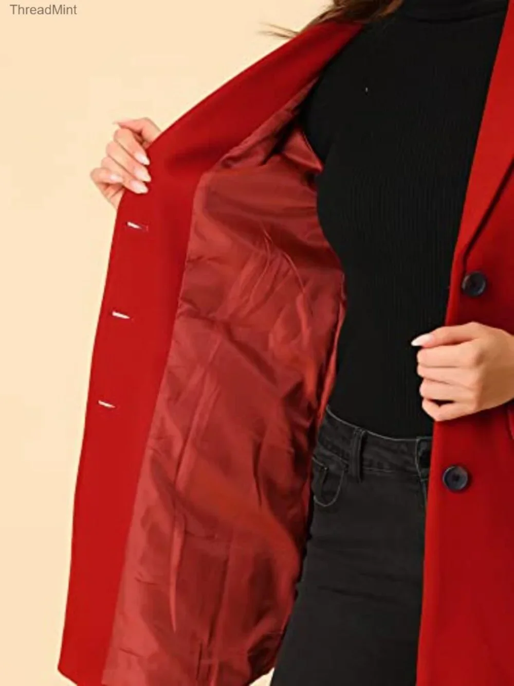 Women's Single Breasted Wool Pea Coat A-Line Winter Overcoat with Pockets